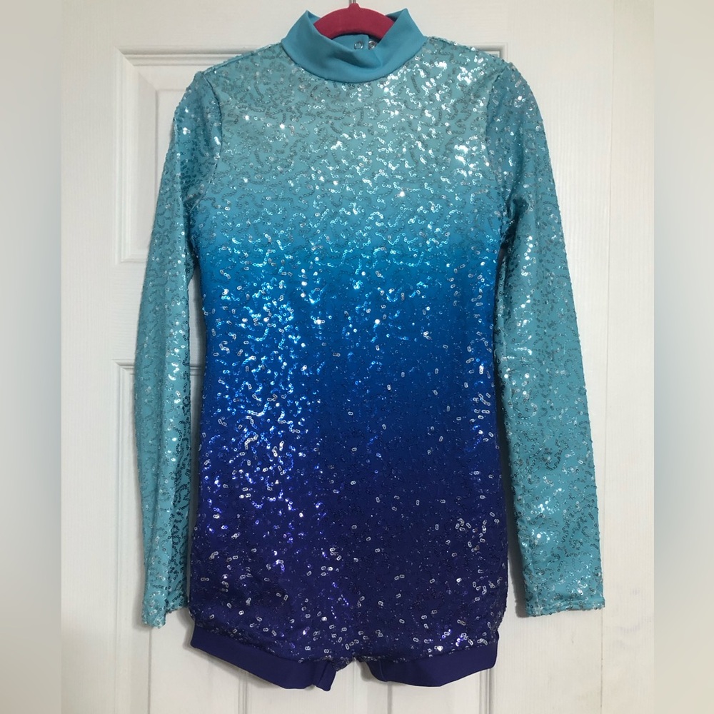 Weissman blue ombré‎ sequins costume dance recital girls size medium child